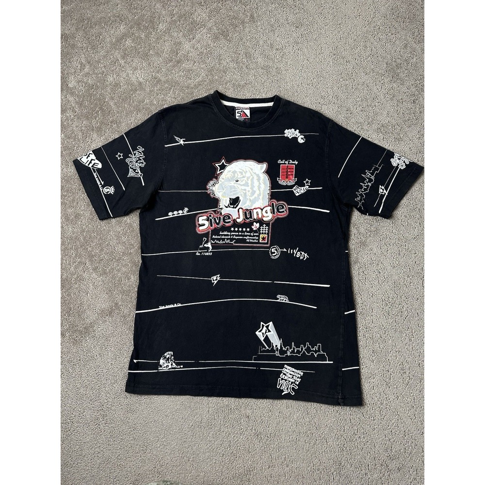 Vintage Mens Tshirt 5ive Jungle Tiger Y2K Skateboard, Streetwear Size XL